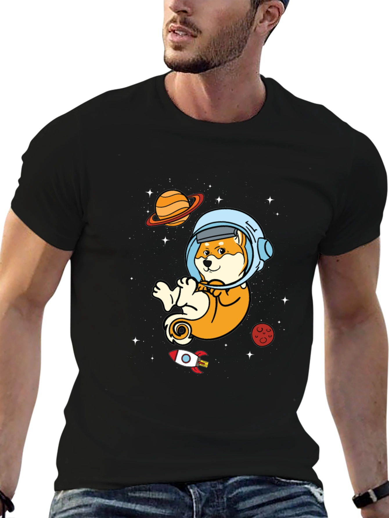 Astronaut Shiba Inu Black T-Shirt
