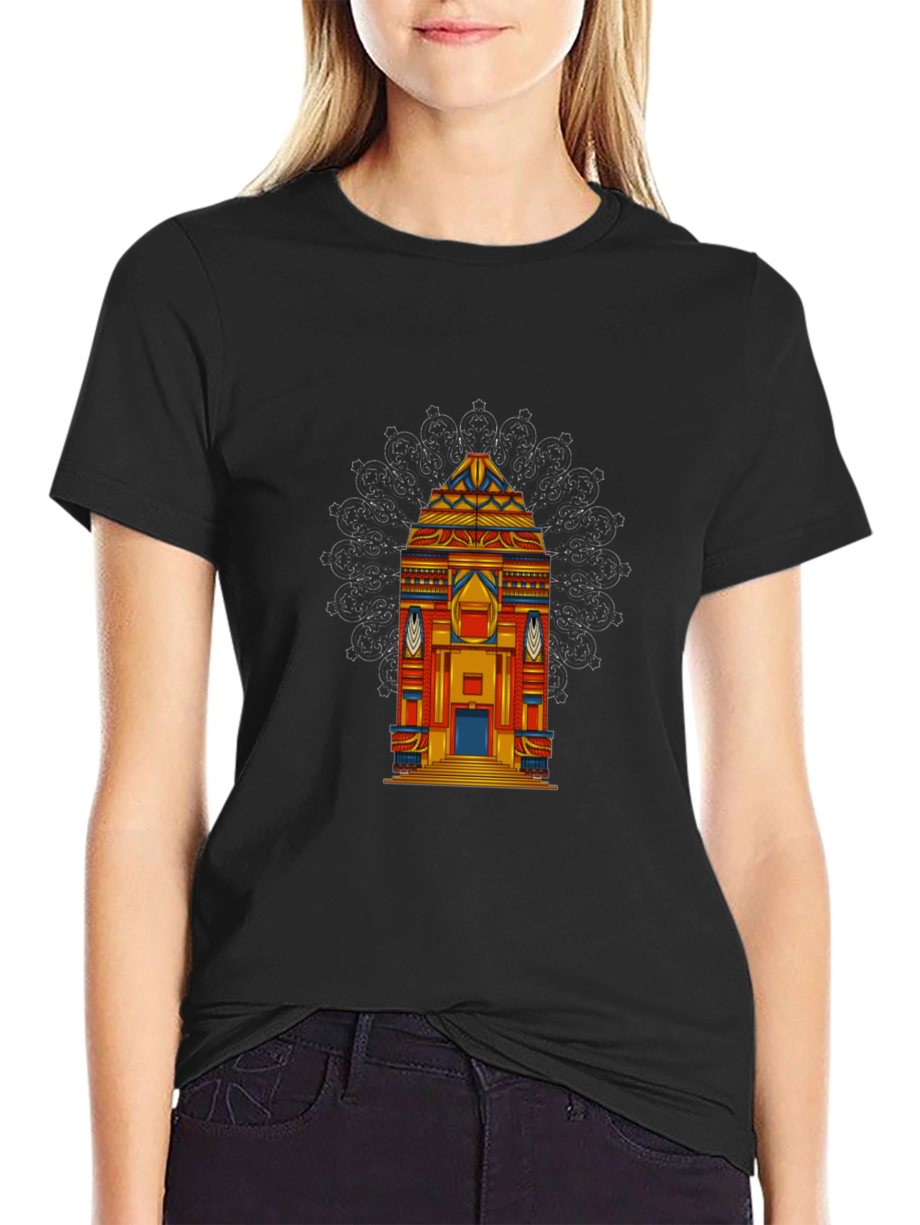 Vibrant Temple Graphic Tee - Black