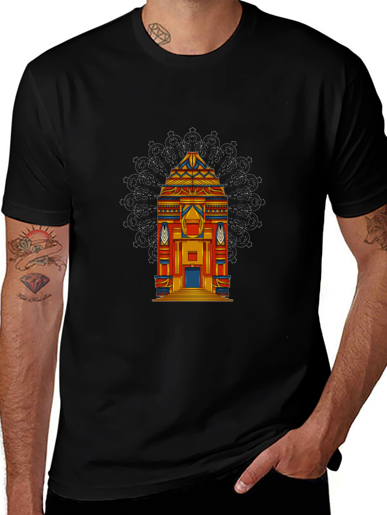 Vibrant Temple Graphic Tee - Black