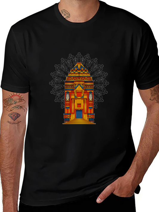 Vibrant Temple Graphic Tee - Black