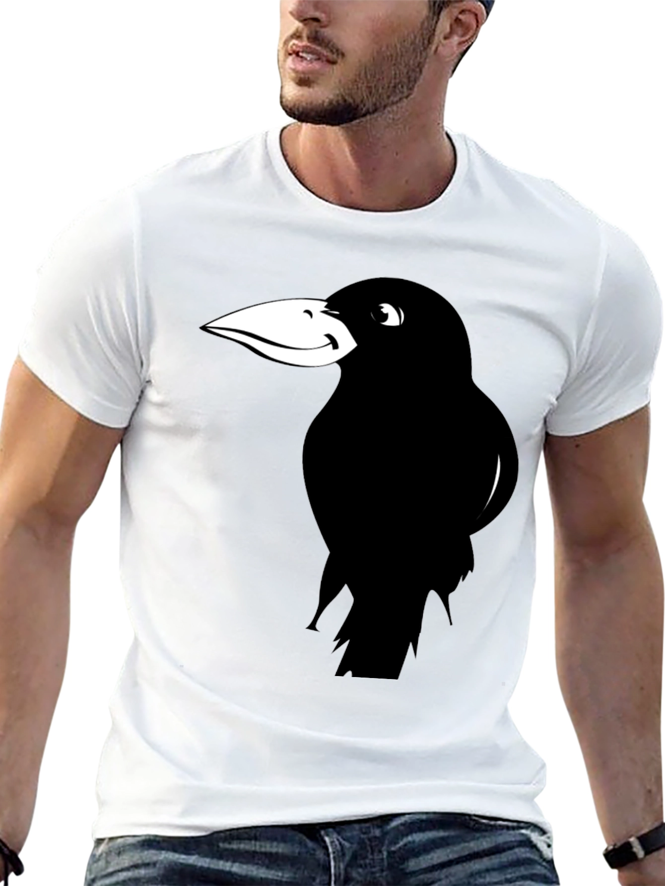 Raven Graphic Tee - Black Cotton Casual T-Shirt