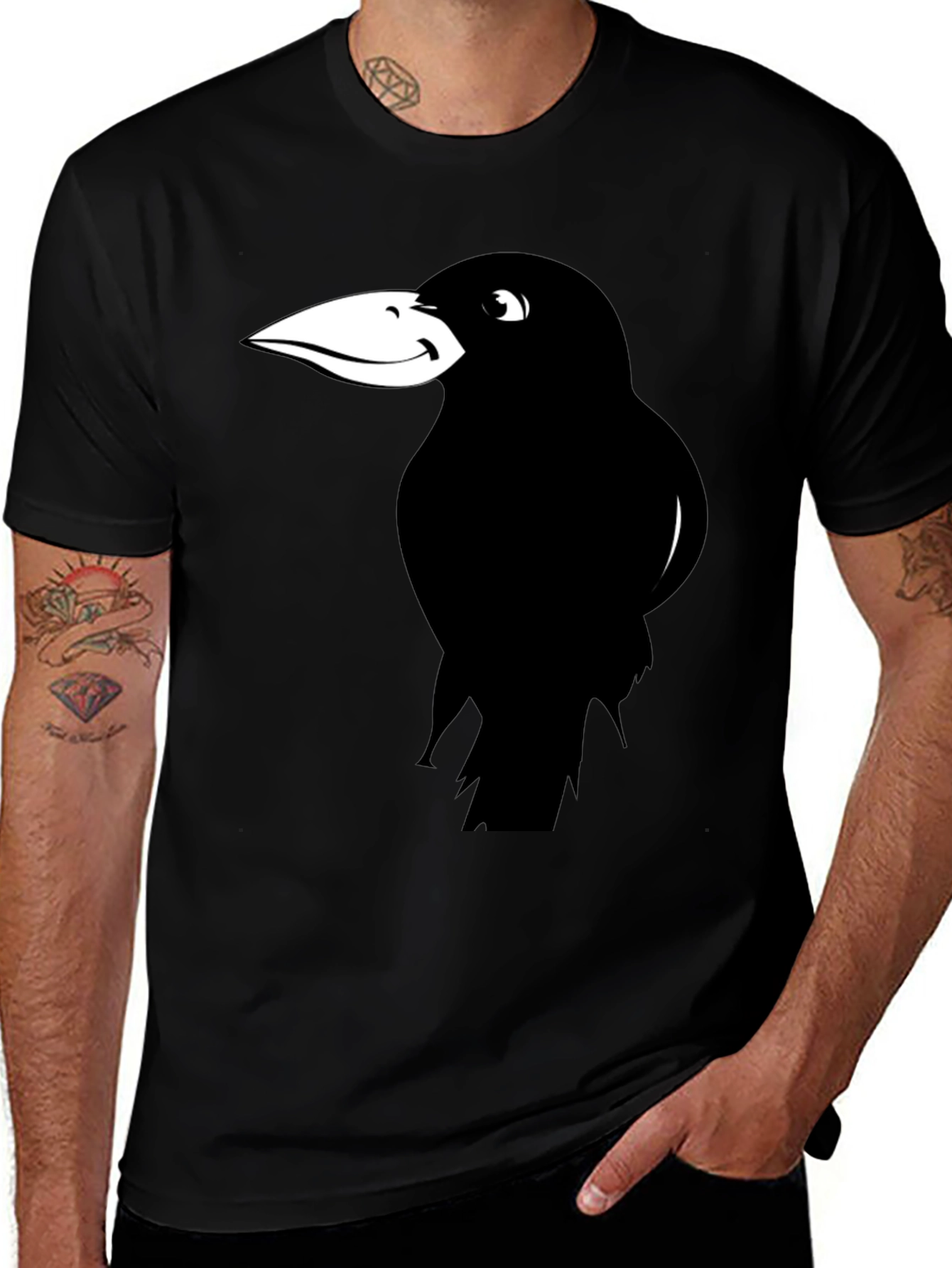 Raven Graphic Tee - Black Cotton Casual T-Shirt