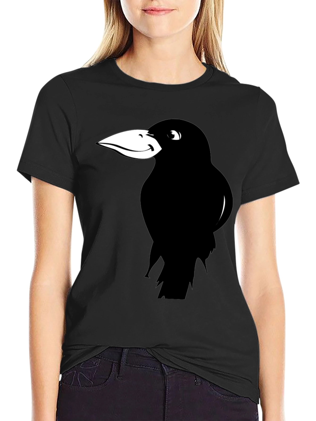 Raven Graphic Tee - Black Cotton Casual T-Shirt