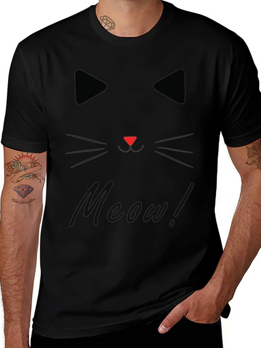 Black Cat Face Meow Graphic T-Shirt