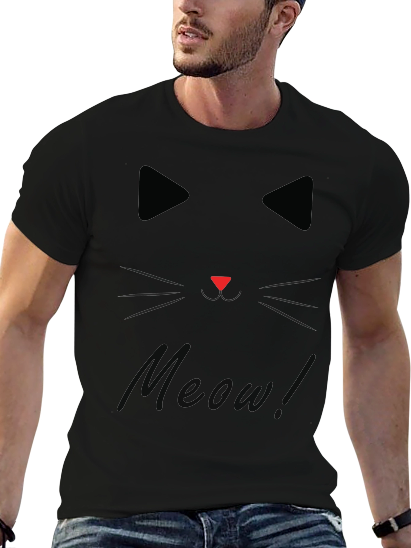 Black Cat Face Meow Graphic T-Shirt