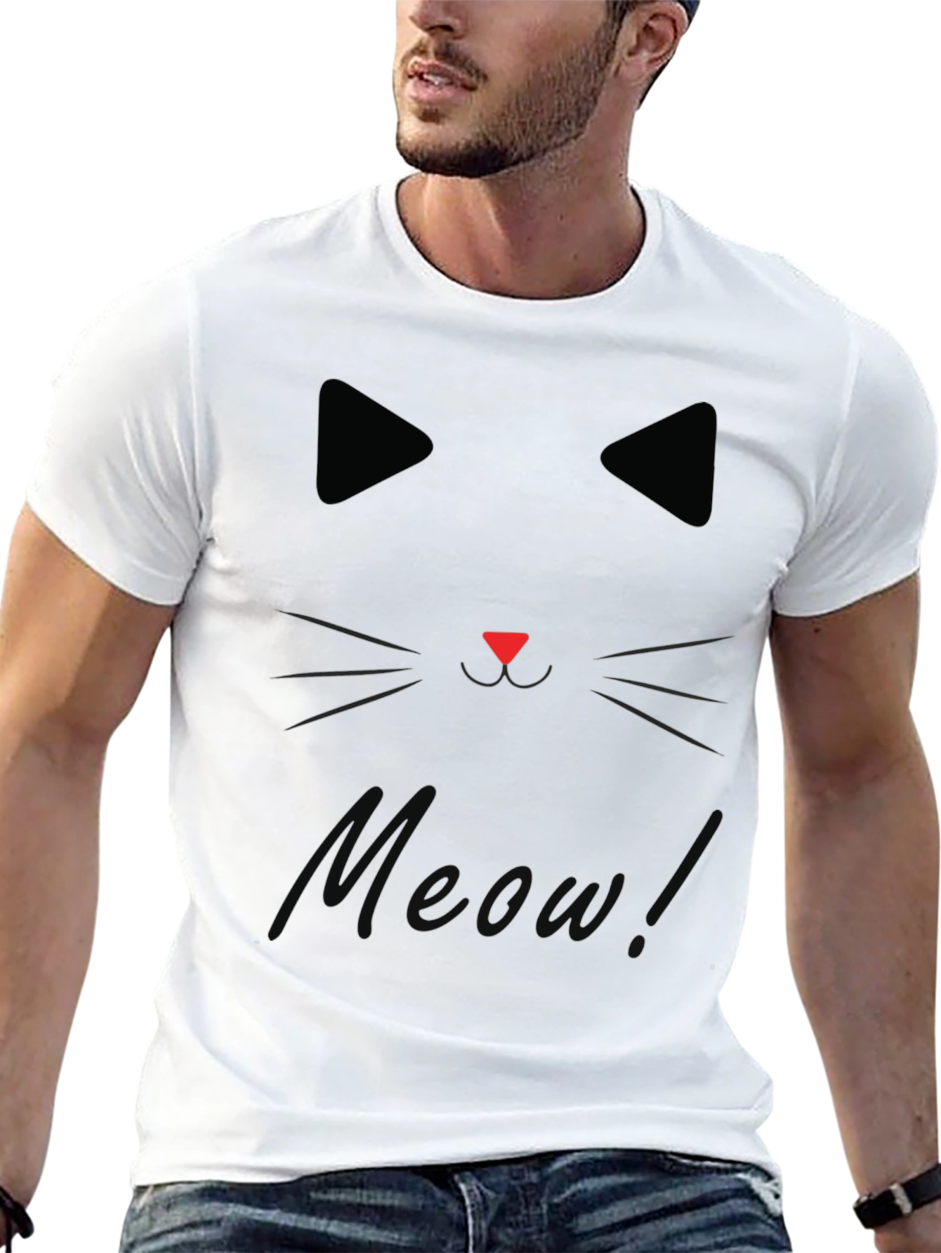 Black Cat Face Meow Graphic T-Shirt