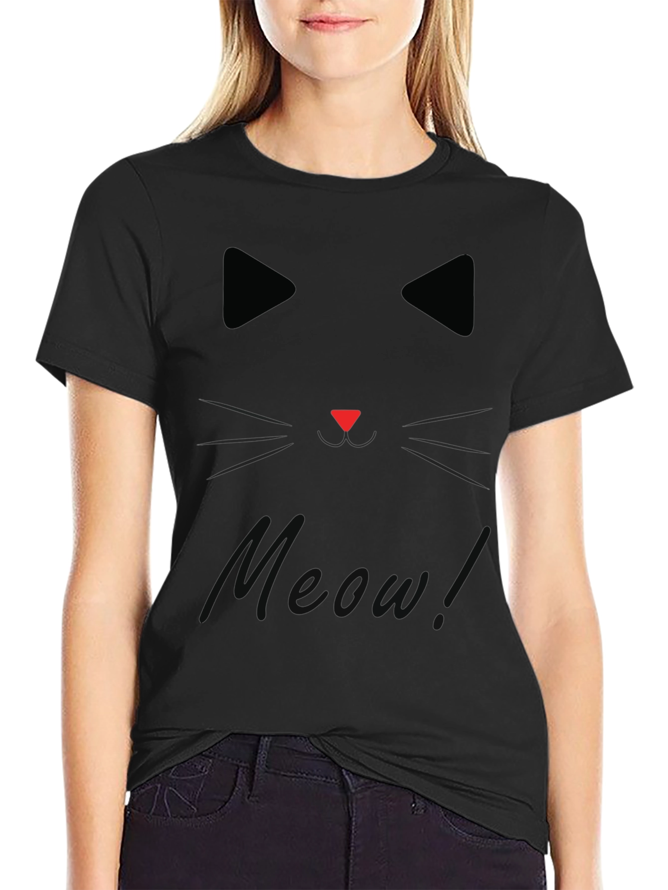 Black Cat Face Meow Graphic T-Shirt