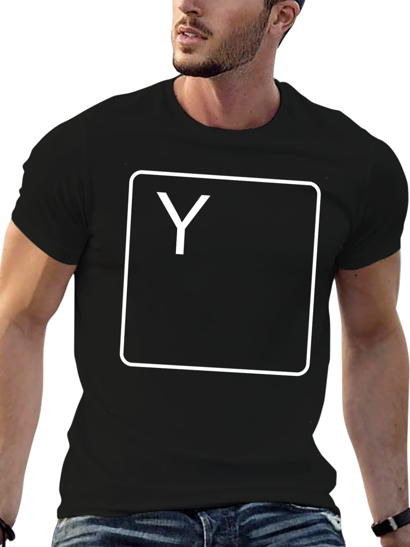 Black T-Shirt with White Y Key Design