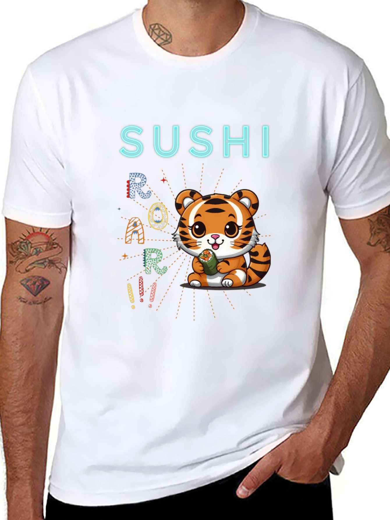 Sushi Roar Cute Tiger Graphic T-Shirt