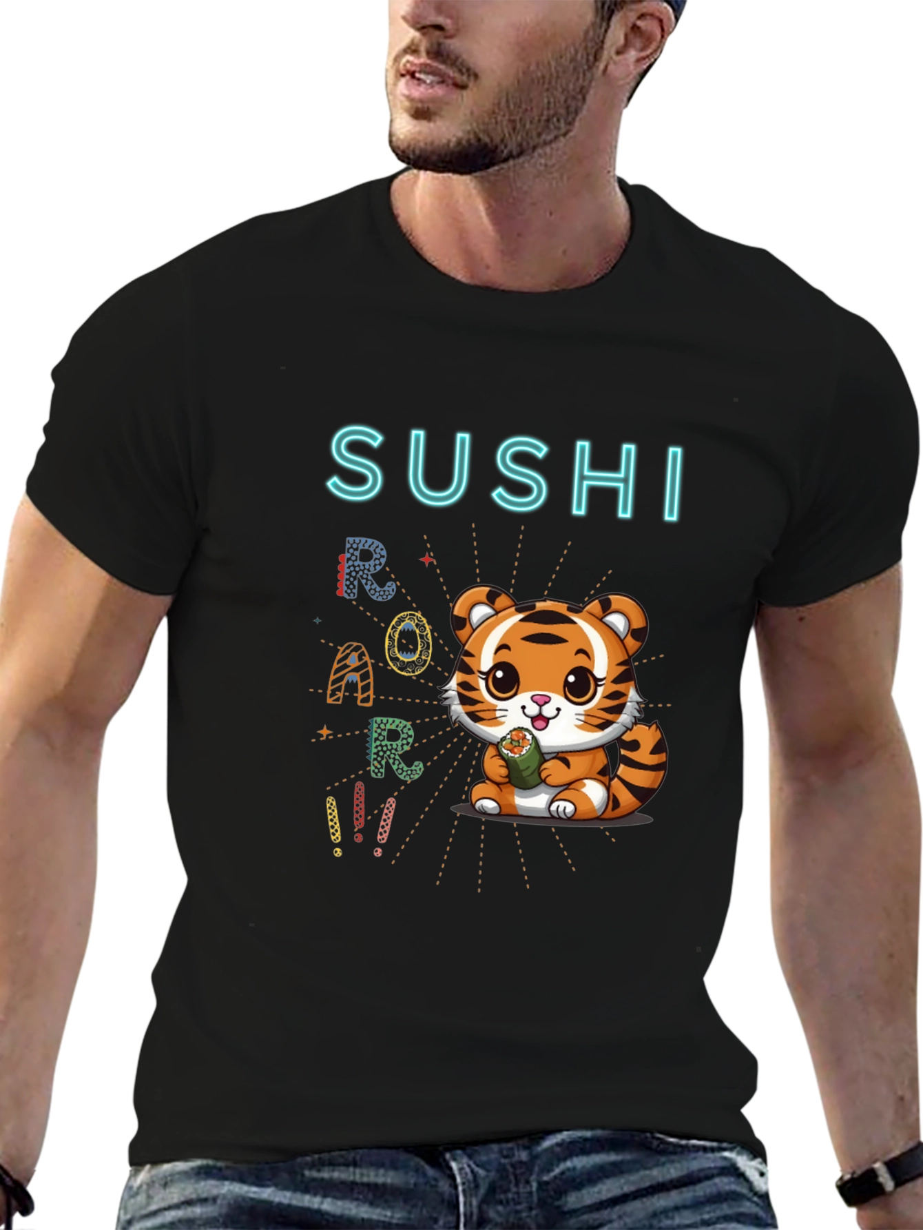 Sushi Roar Cute Tiger Graphic T-Shirt
