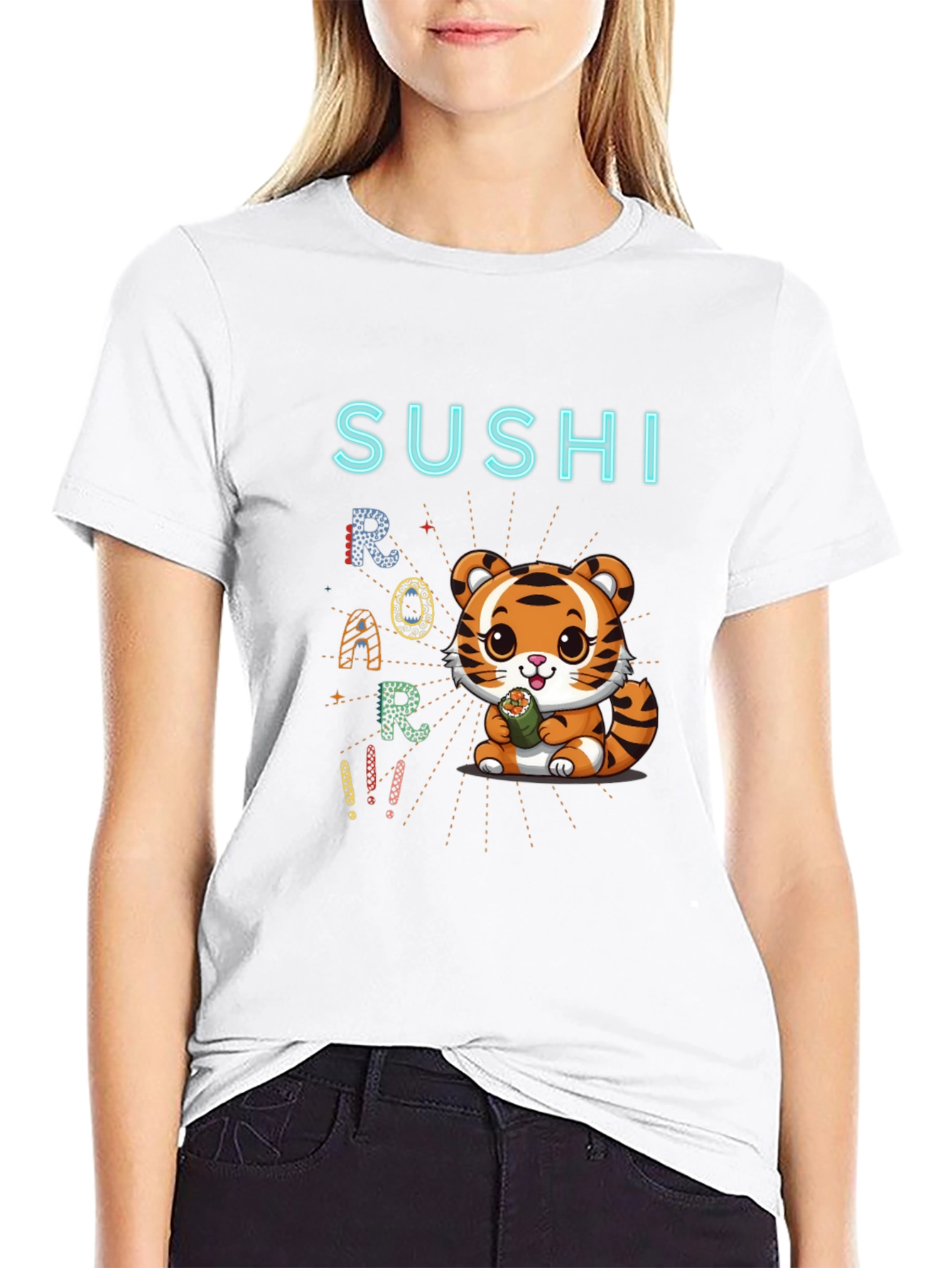 Sushi Roar Cute Tiger Graphic T-Shirt