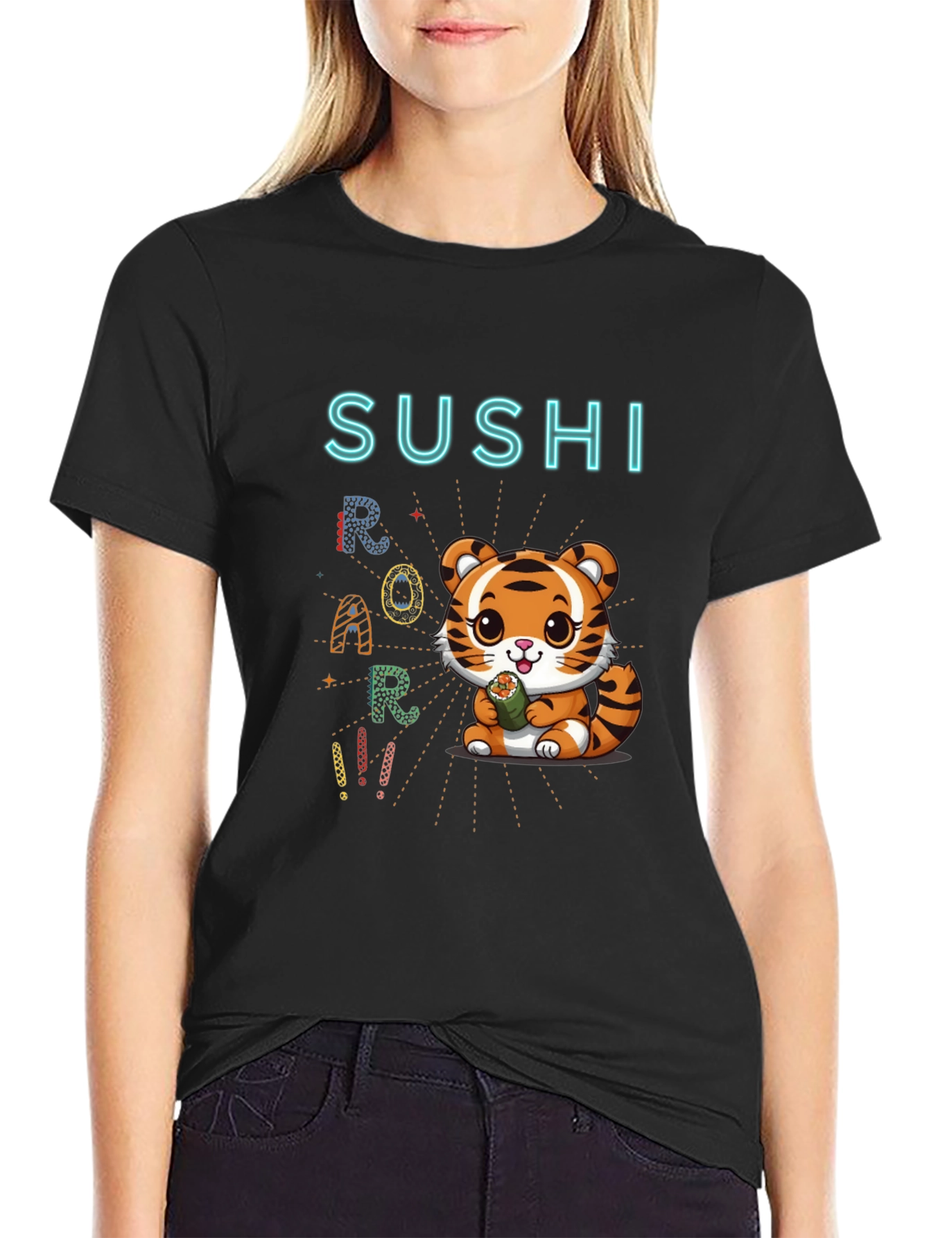 Sushi Roar Cute Tiger Graphic T-Shirt