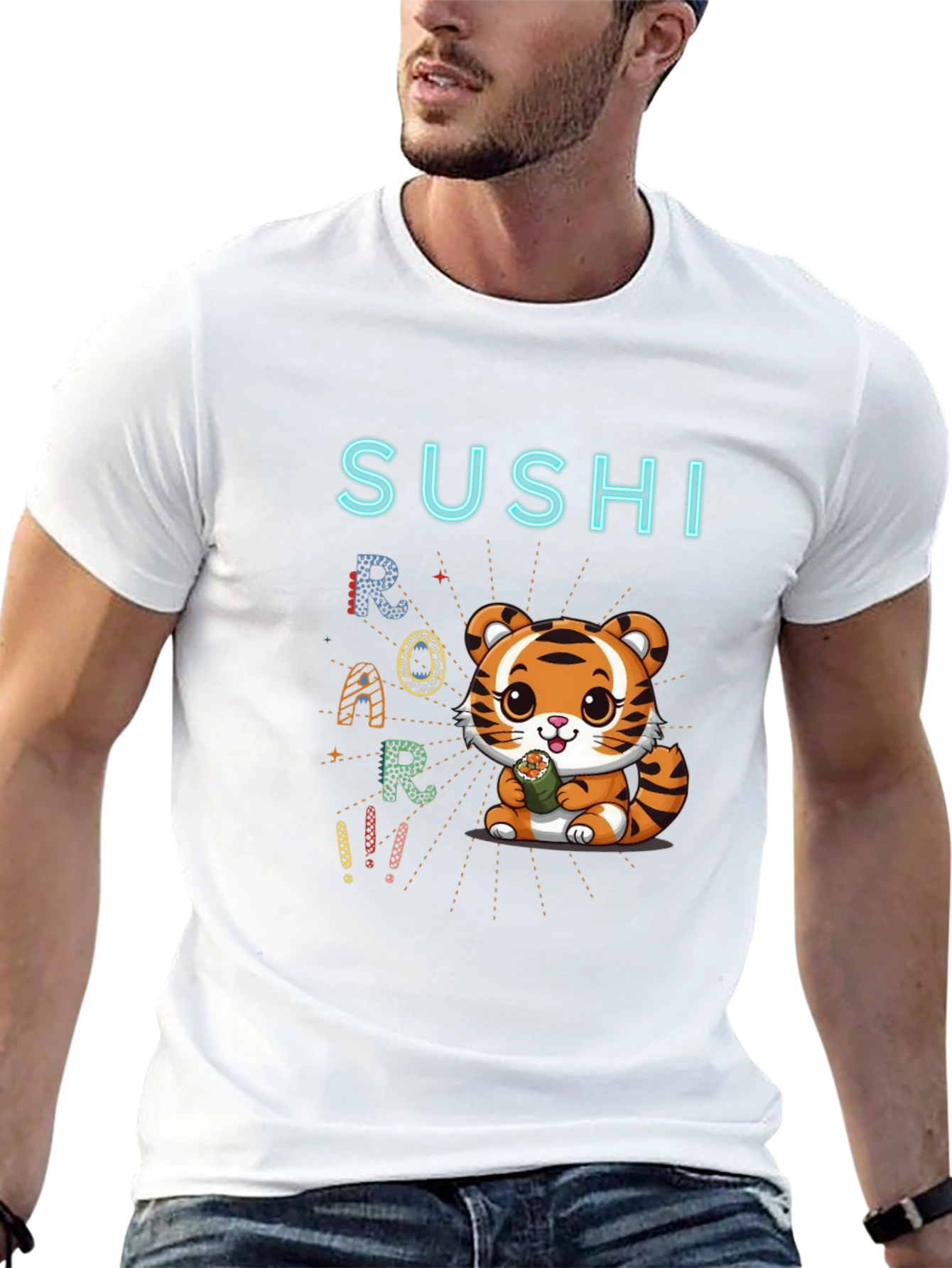 Sushi Roar Cute Tiger Graphic T-Shirt