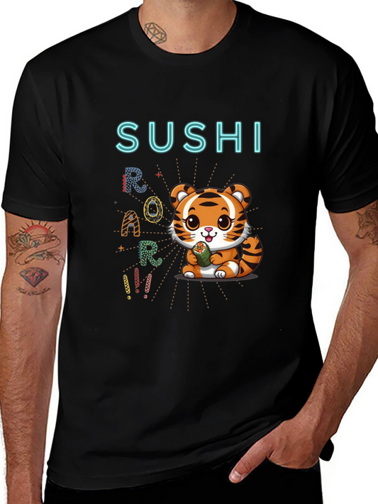 Sushi Roar Cute Tiger Graphic T-Shirt