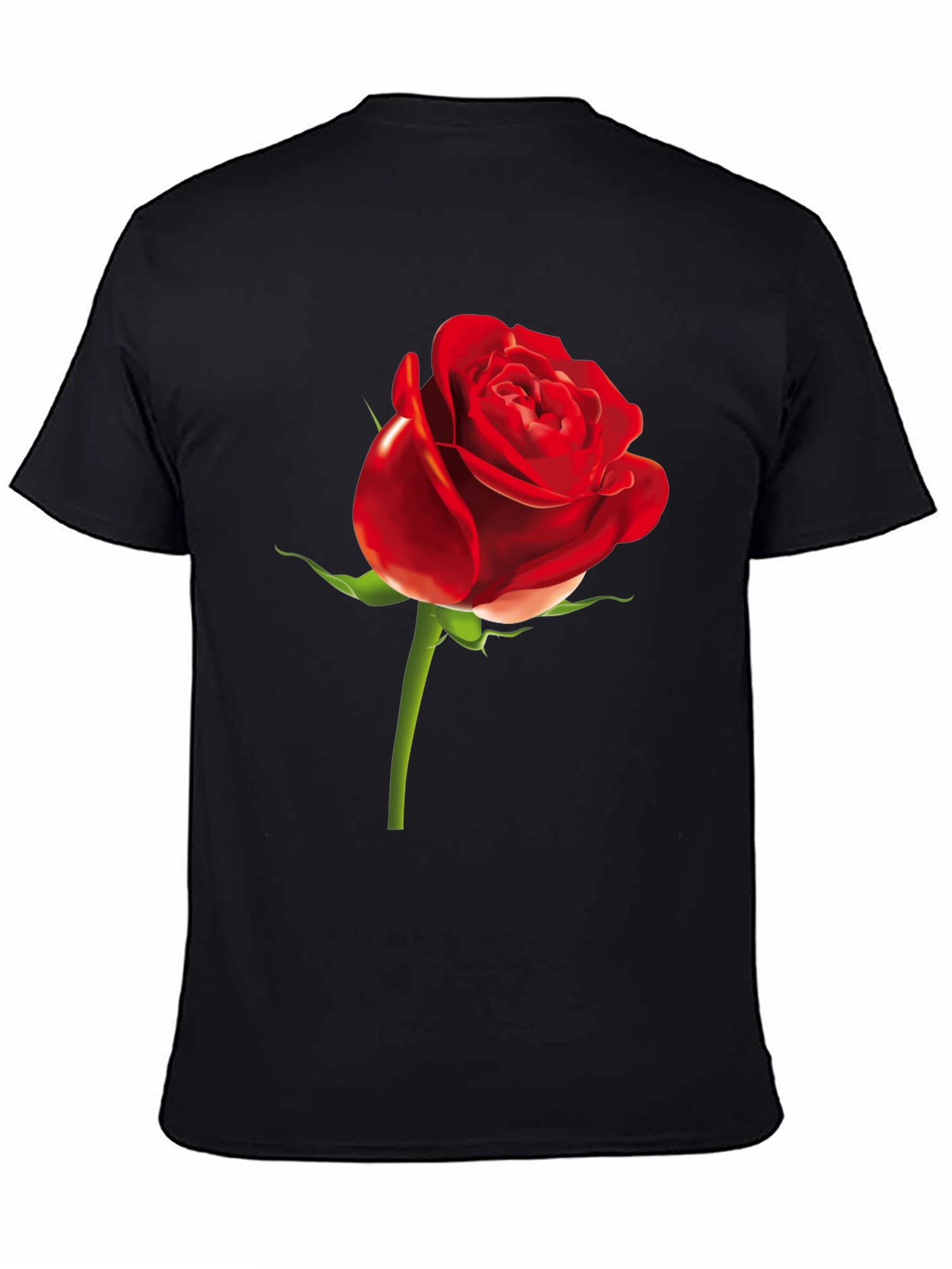 Red Rose Graphic Print Black T-Shirt