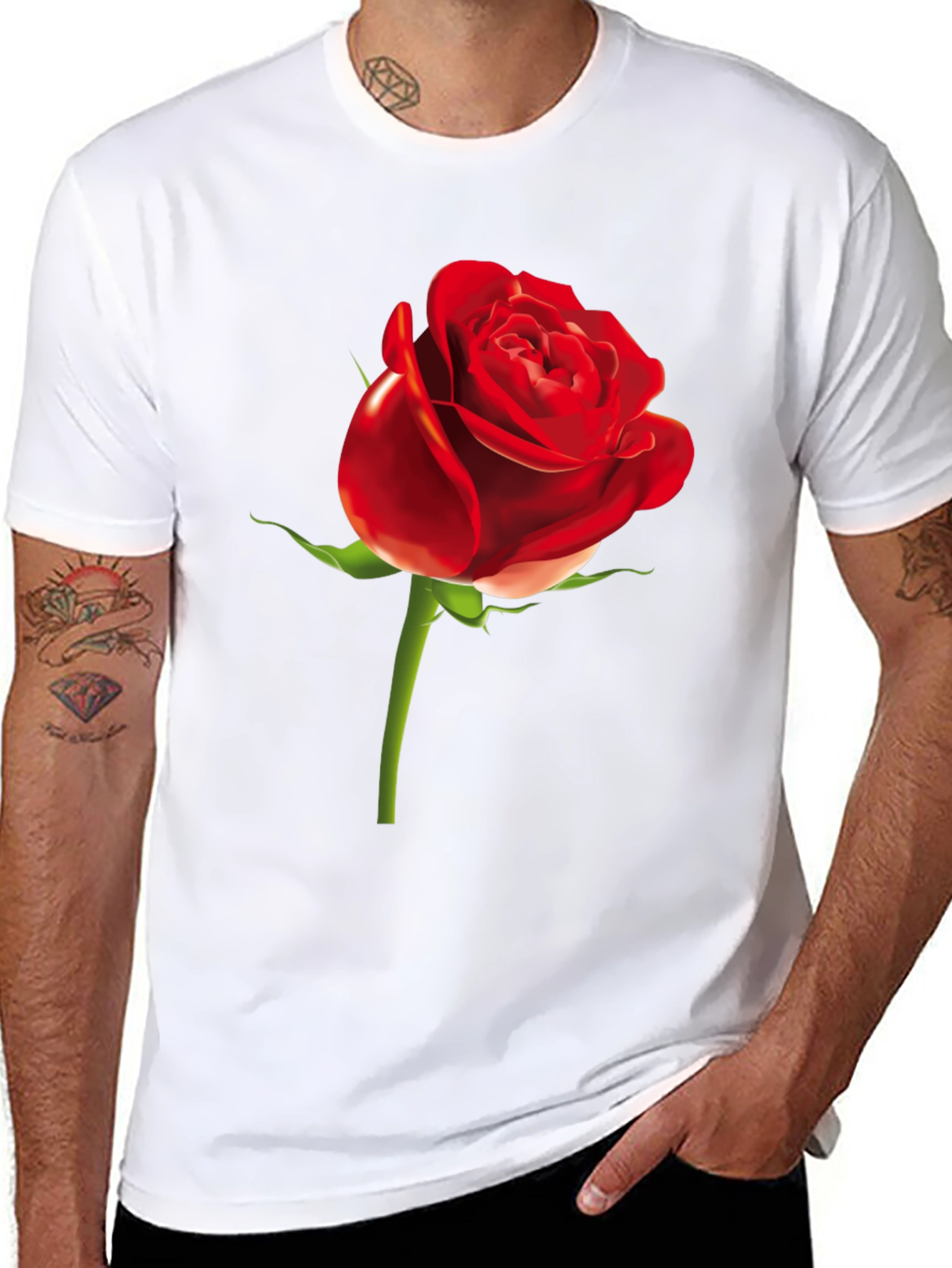 Red Rose Graphic Print Black T-Shirt