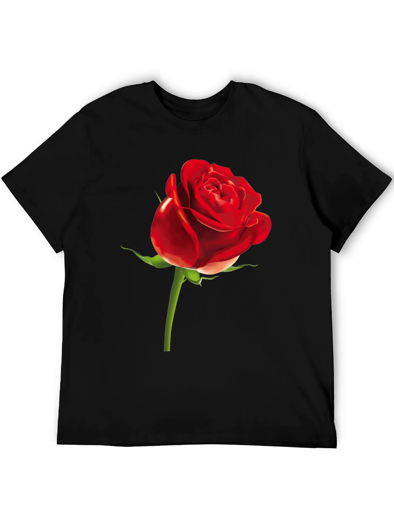 Red Rose Graphic Print Black T-Shirt
