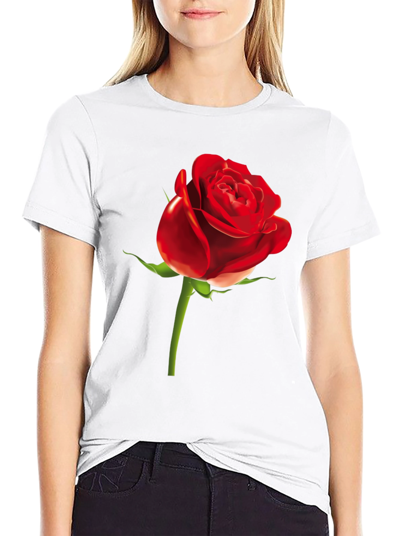 Red Rose Graphic Print Black T-Shirt