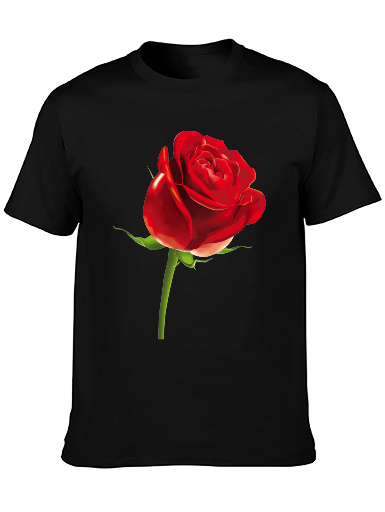 Red Rose Graphic Print Black T-Shirt