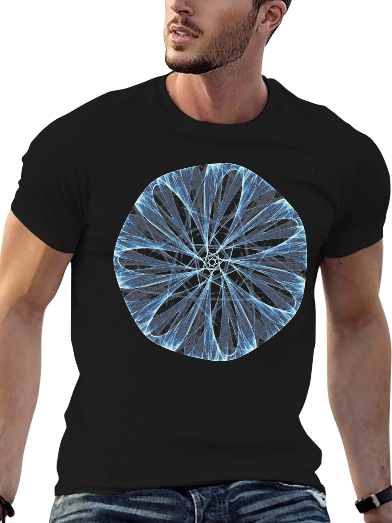 Abstract Geometric Graphic Print Black T-Shirt