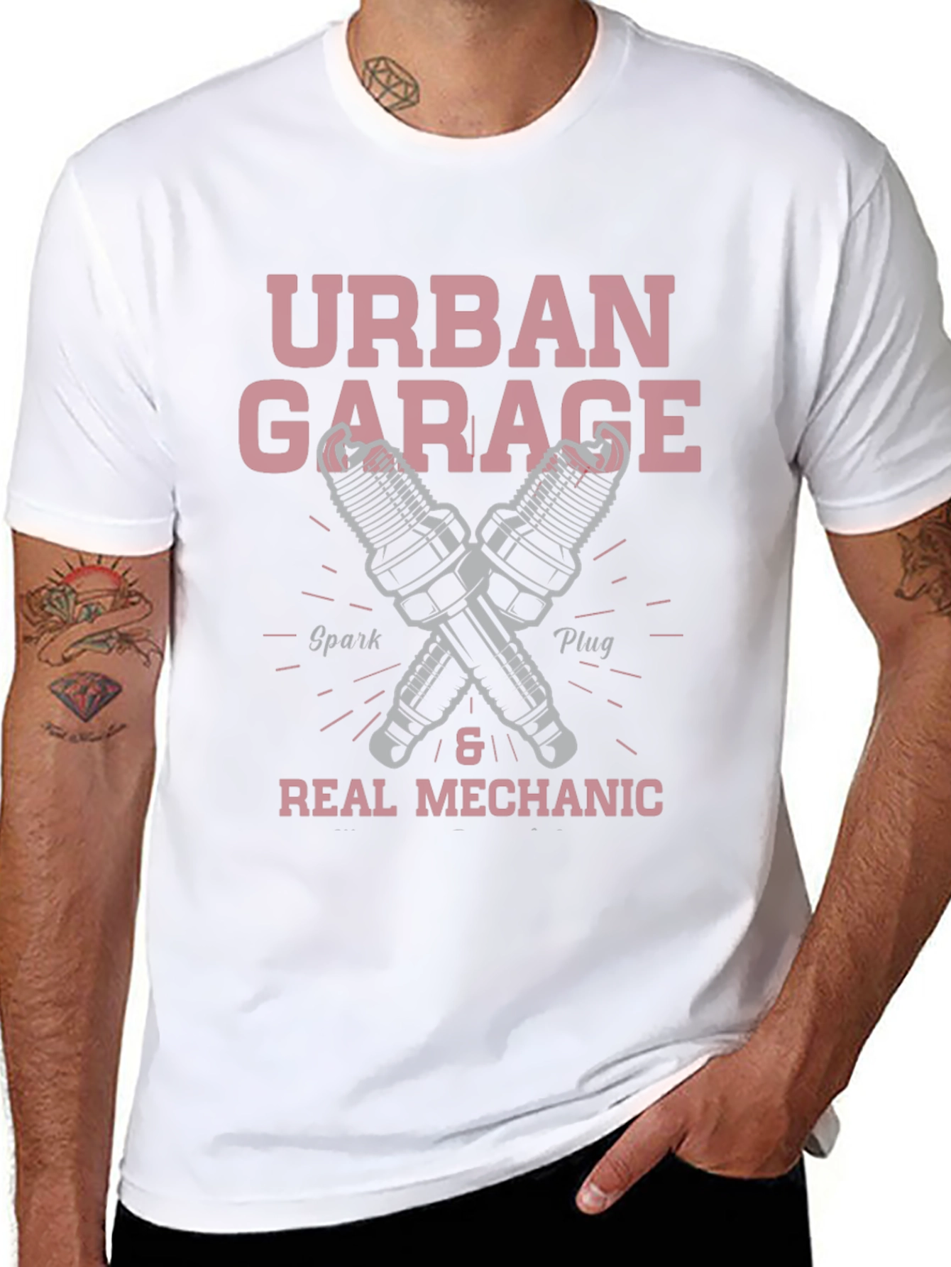 Urban Garage Mechanic T-Shirt - Spark Plug Design