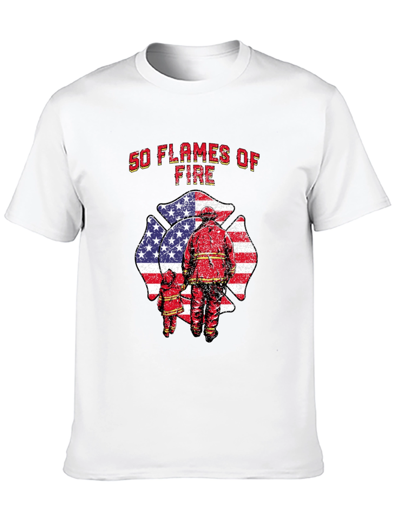 50 Flames of Fire T-Shirt - Patriotic Firefighter Tee