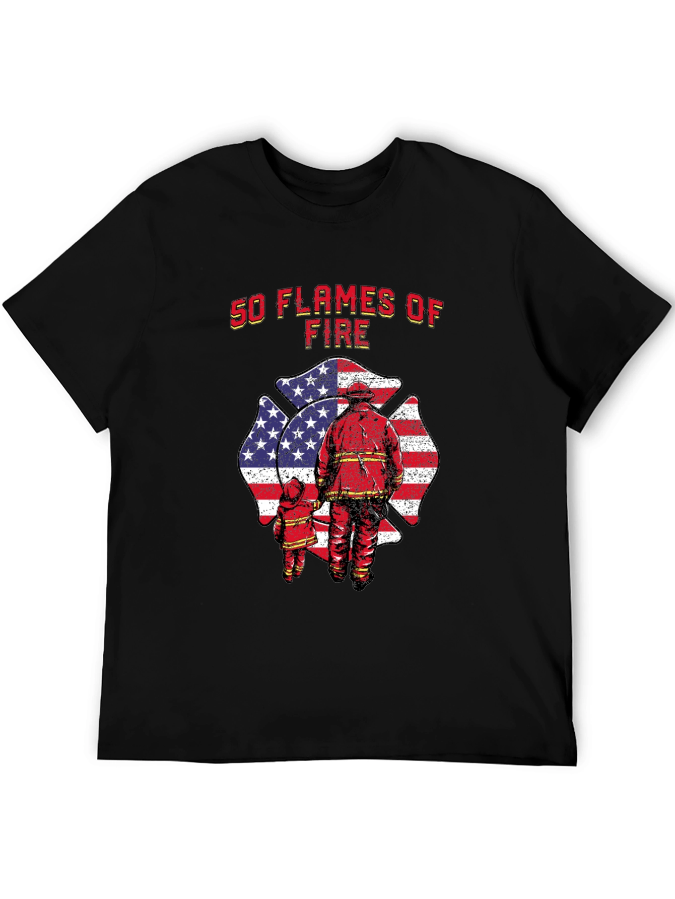 50 Flames of Fire T-Shirt - Patriotic Firefighter Tee