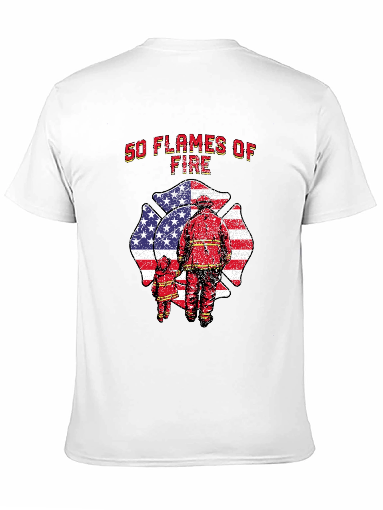 50 Flames of Fire T-Shirt - Patriotic Firefighter Tee