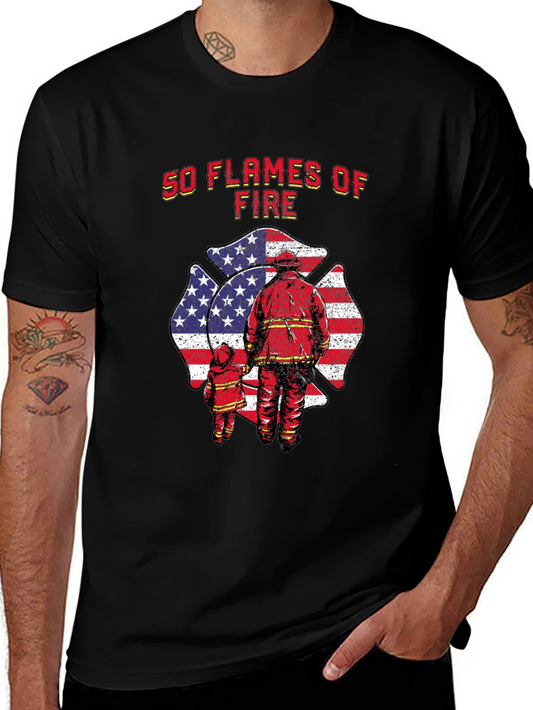 50 Flames of Fire T-Shirt - Patriotic Firefighter Tee