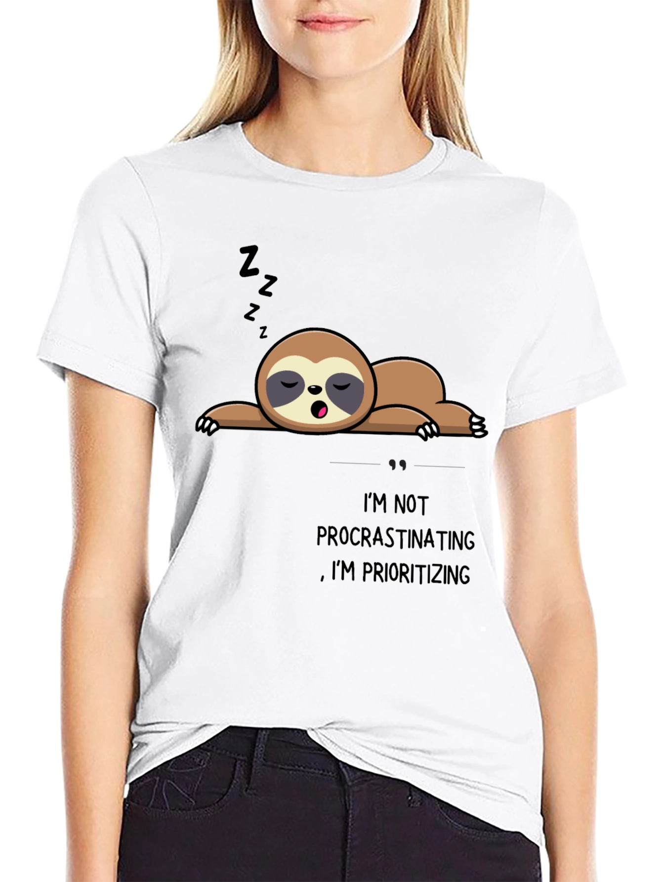 Sloth Prioritizing Funny Black T-Shirt