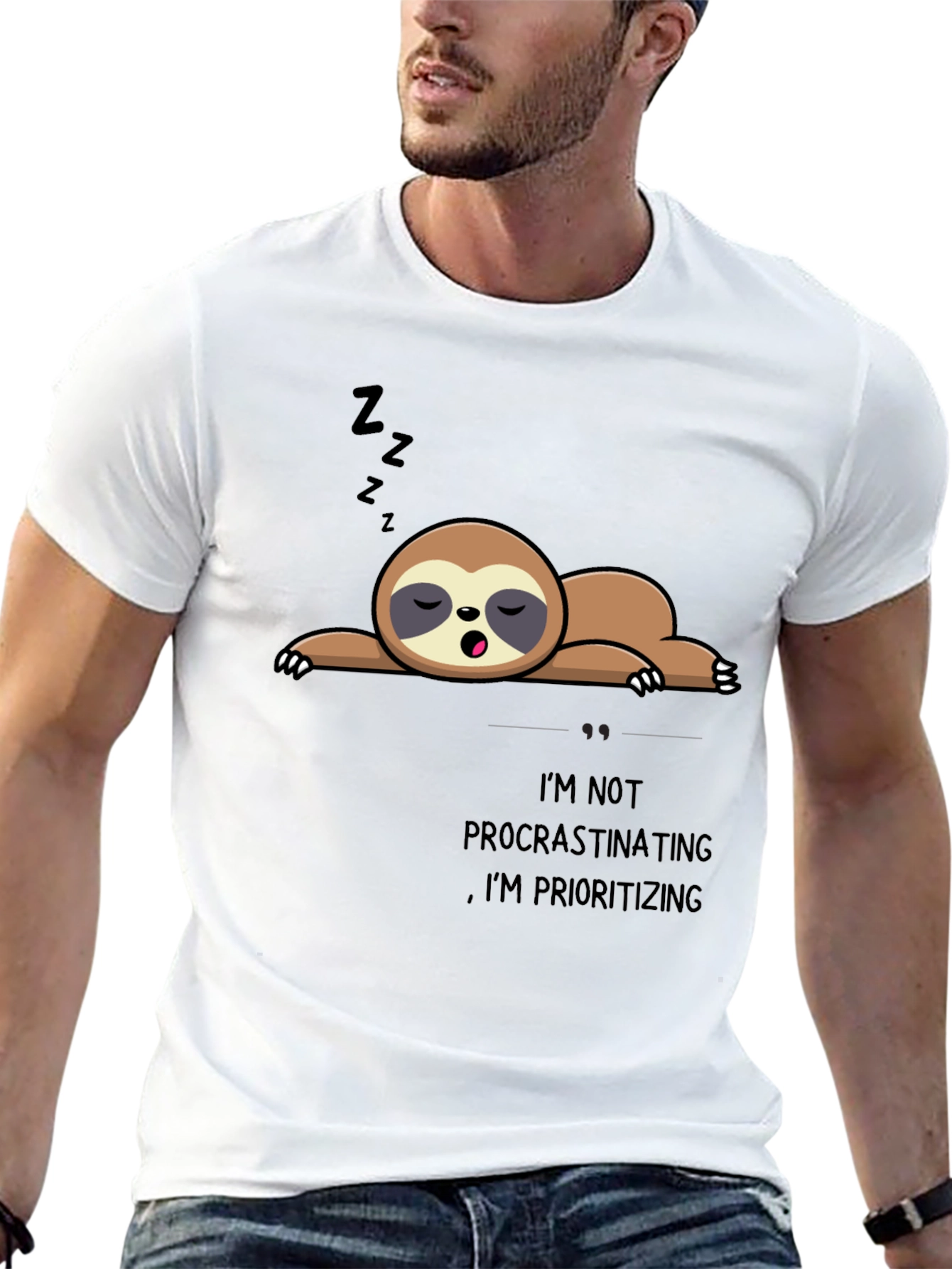 Sloth Prioritizing Funny Black T-Shirt