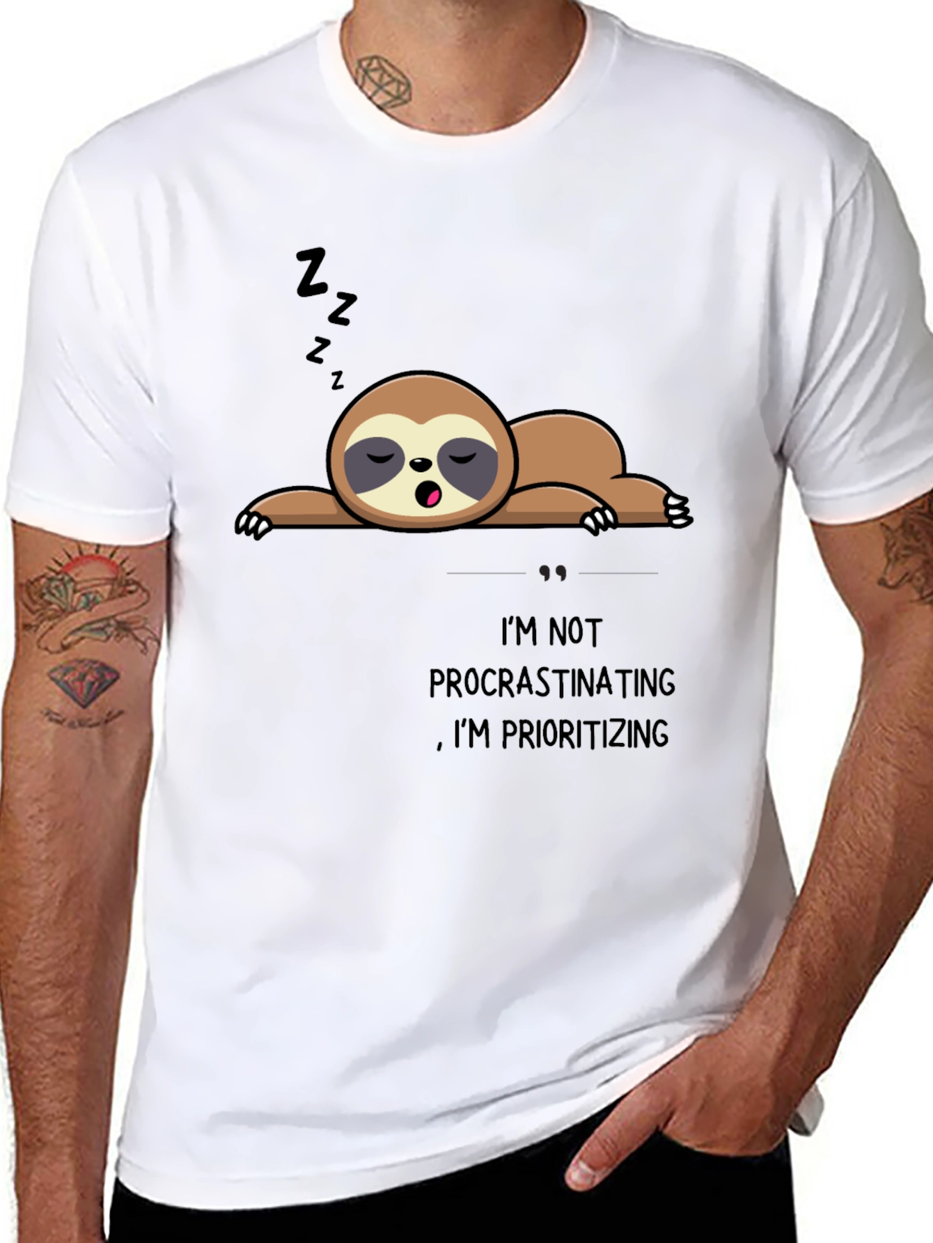 Sloth Prioritizing Funny Black T-Shirt