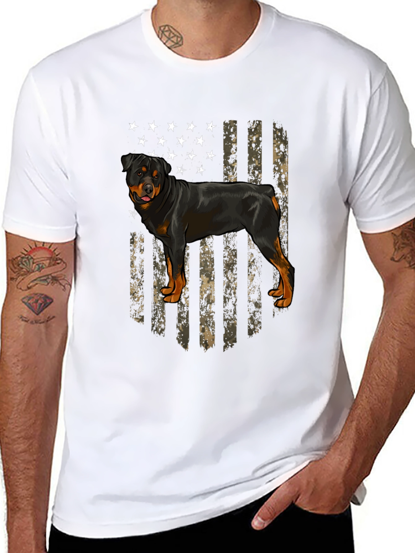 Rottweiler American Flag Mens Black T-Shirt