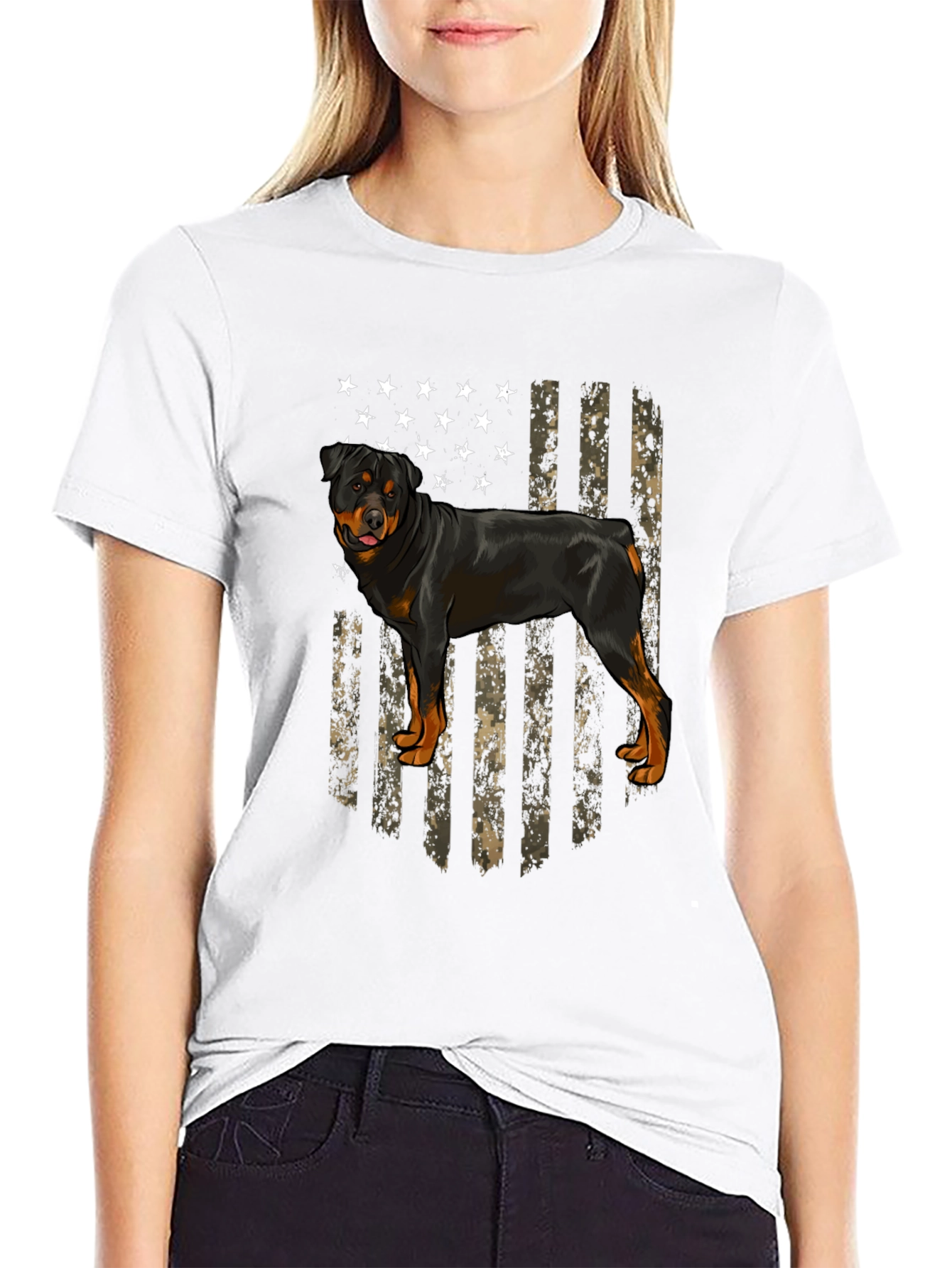 Rottweiler American Flag Mens Black T-Shirt