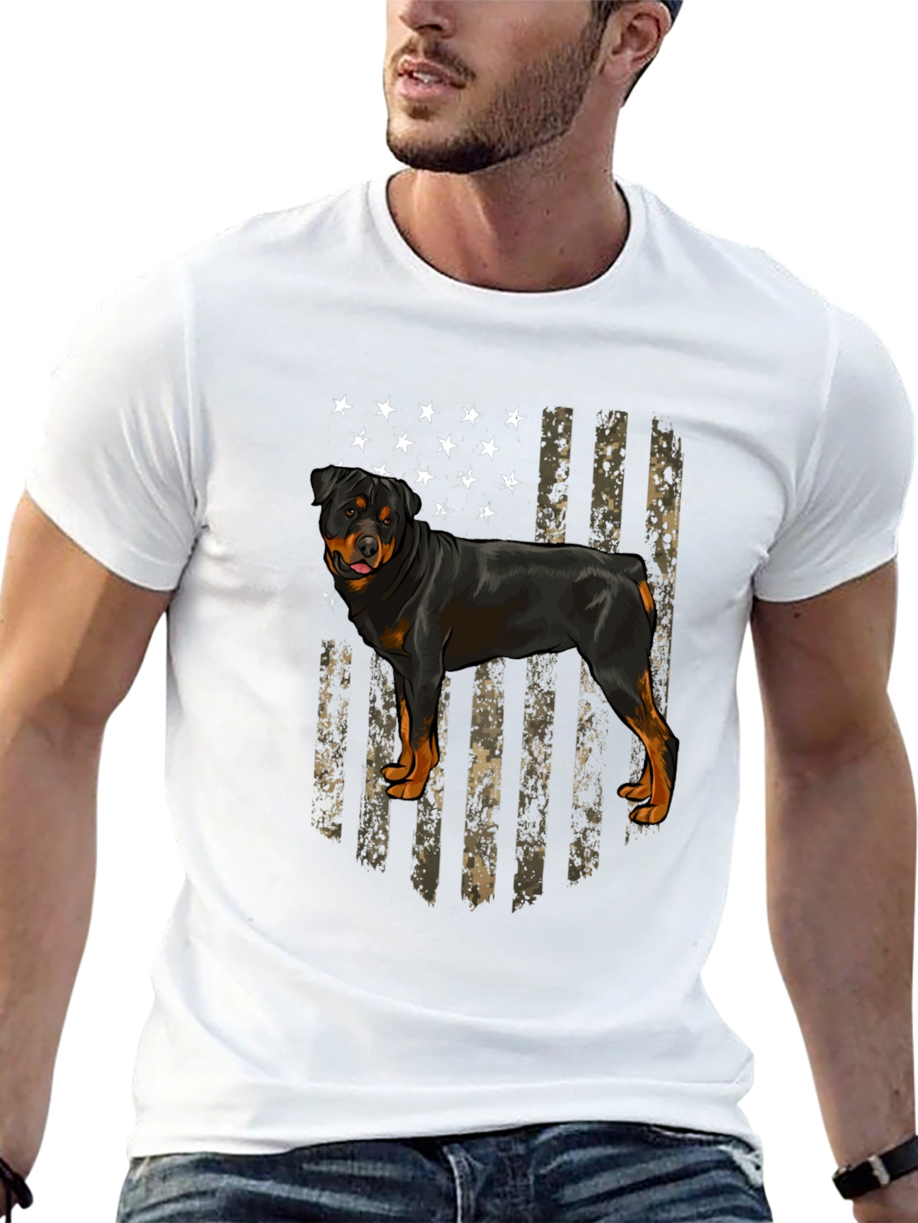 Rottweiler American Flag Mens Black T-Shirt