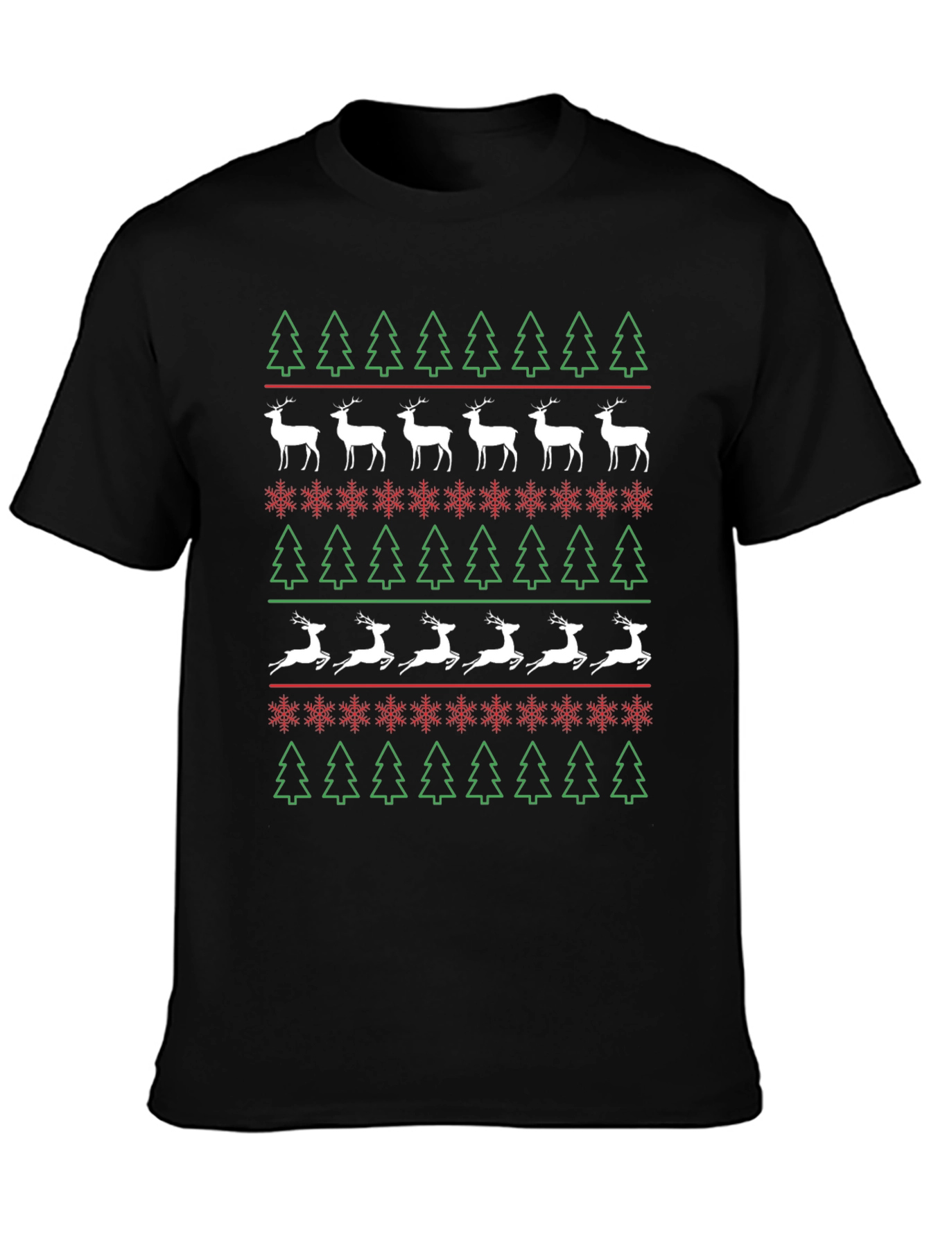 Christmas Tree & Reindeer Pattern T-Shirt