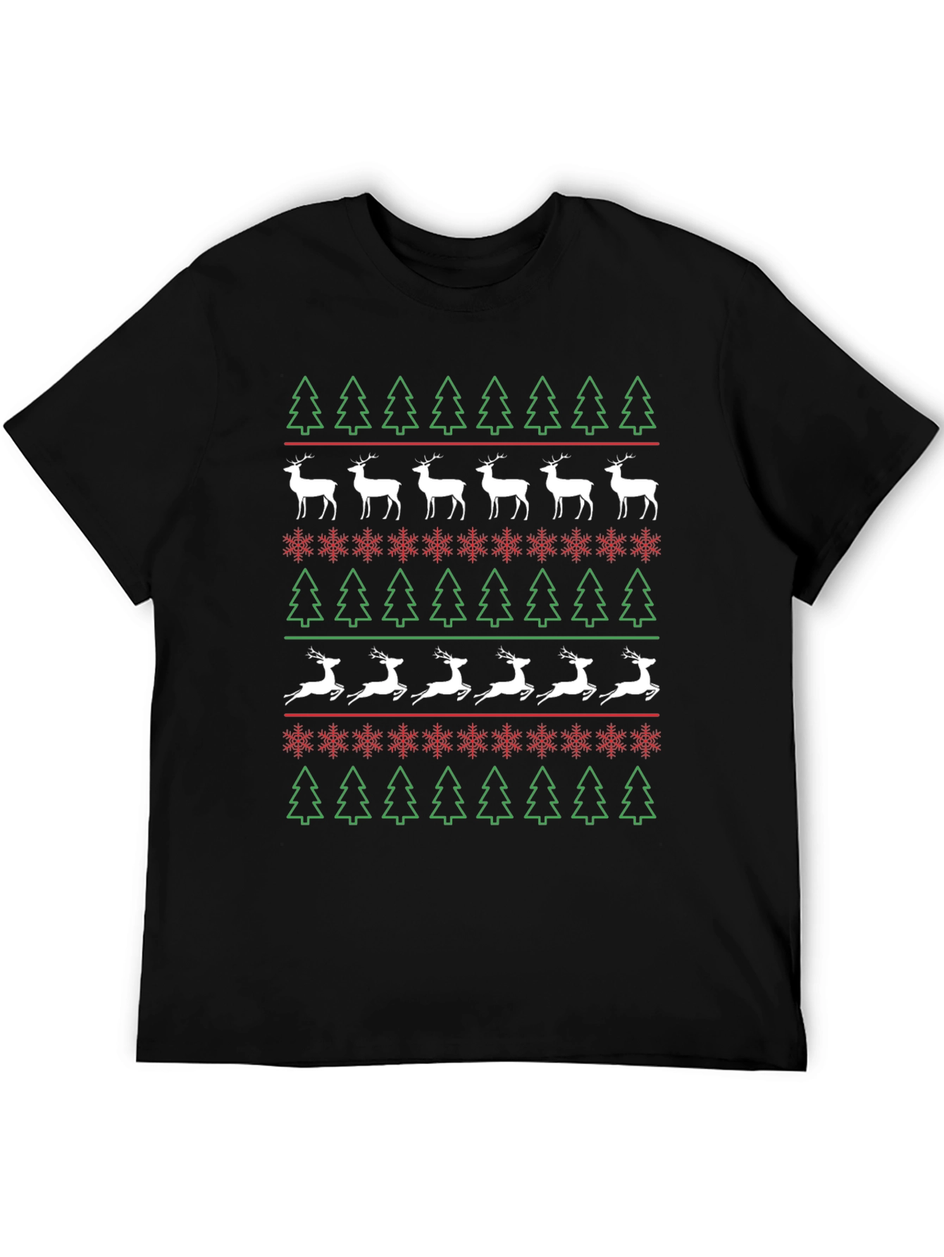 Christmas Tree & Reindeer Pattern T-Shirt