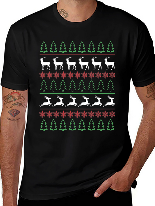 Christmas Tree & Reindeer Pattern T-Shirt