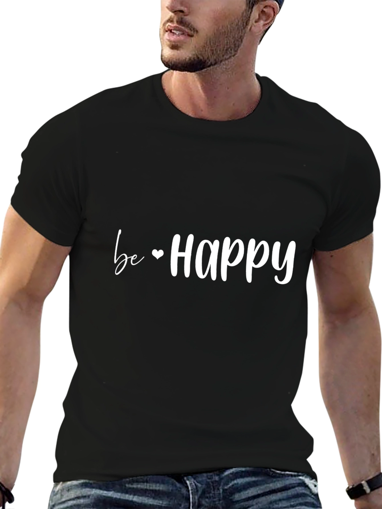 Be Happy Graphic Tee - Black Casual T-Shirt
