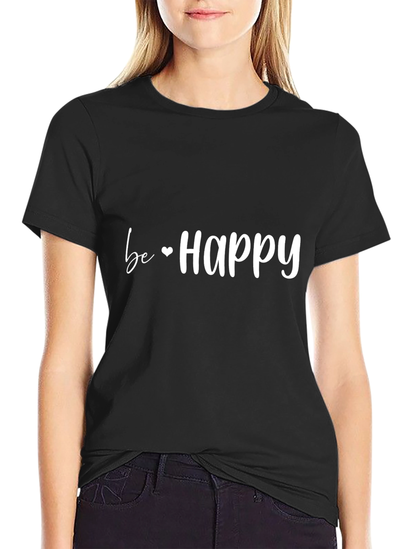 Be Happy Graphic Tee - Black Casual T-Shirt