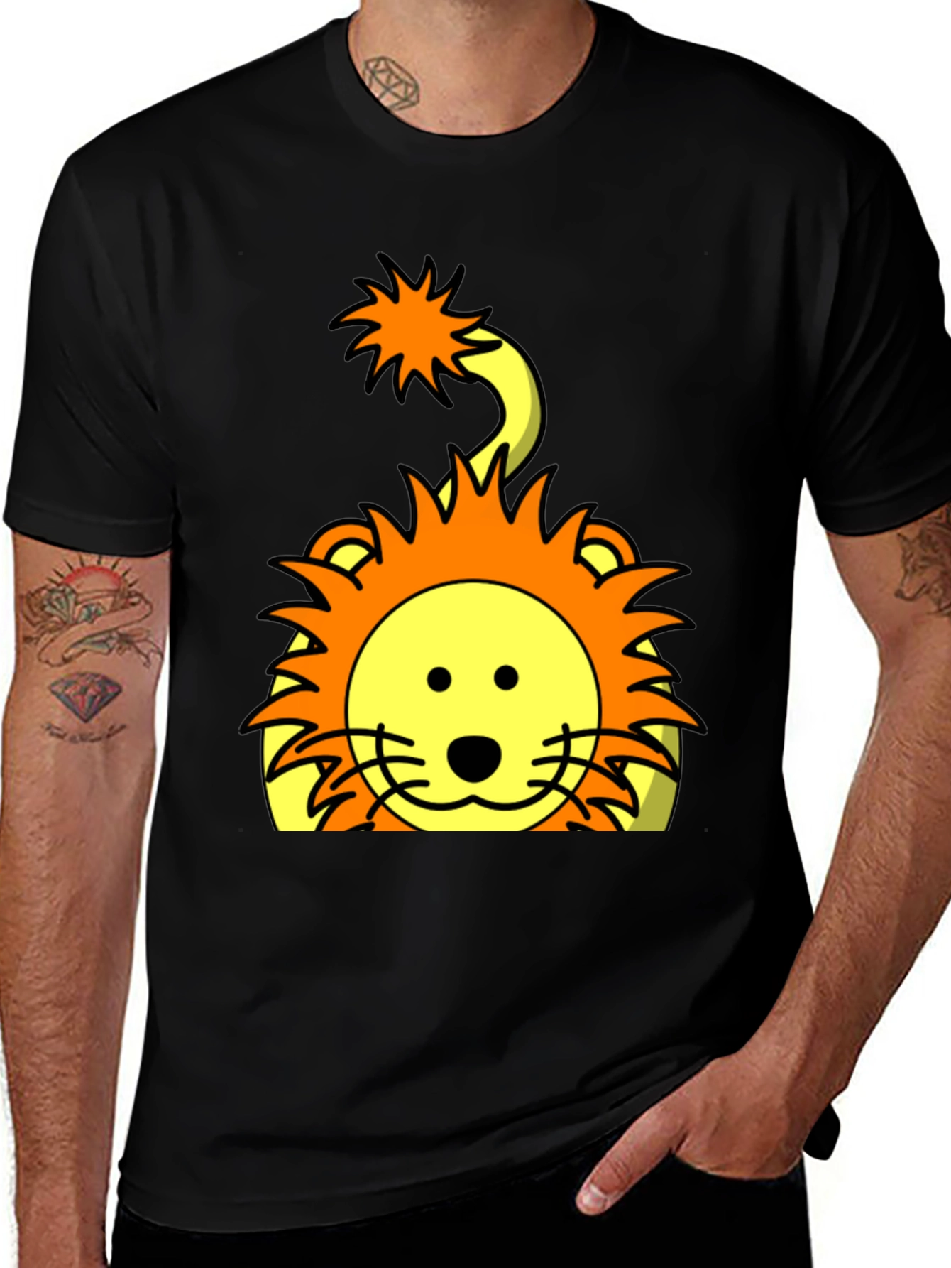 Cartoon Lion Graphic T-Shirt - Black