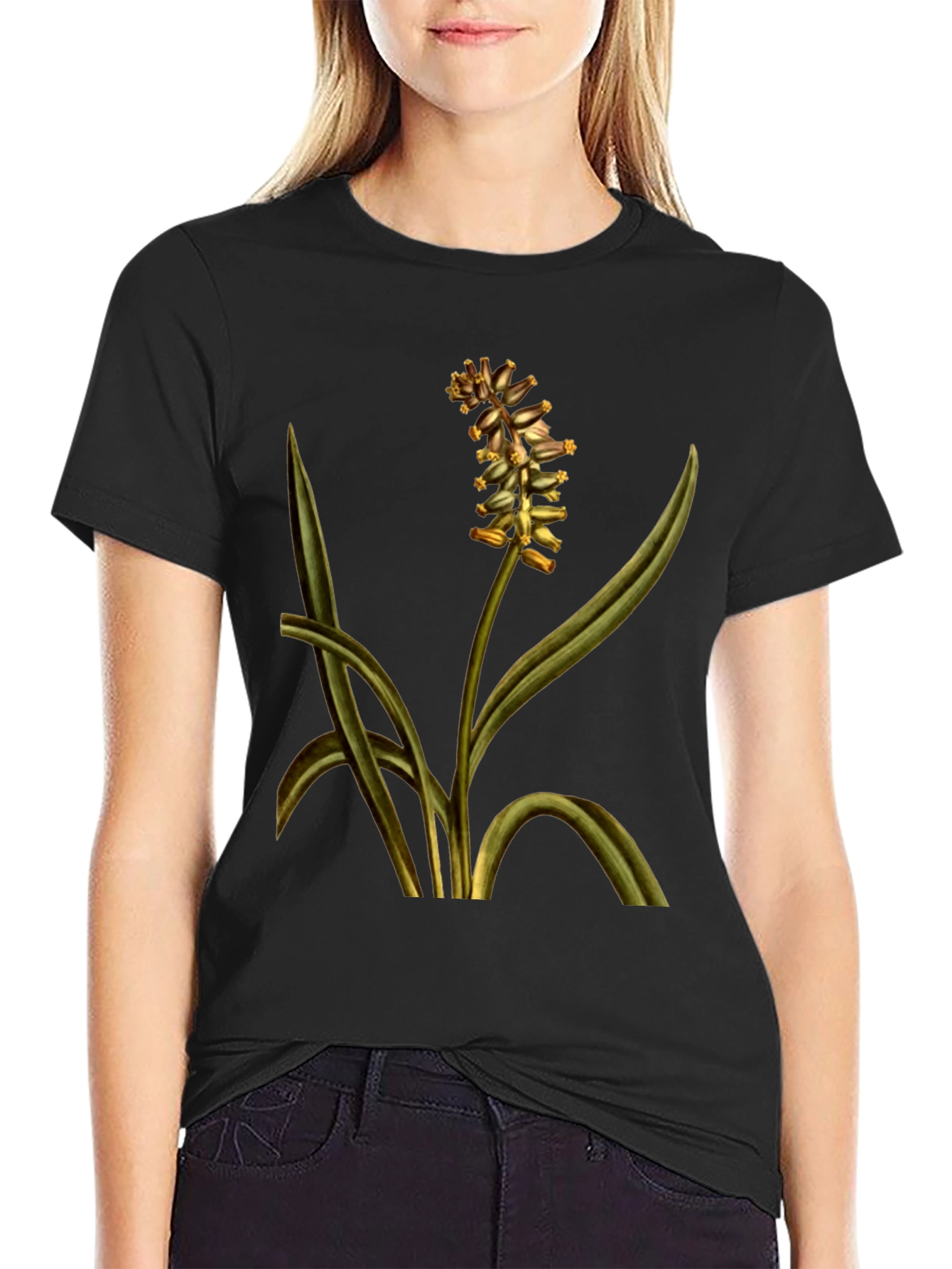 Botanical Floral Print T-Shirt - Black
