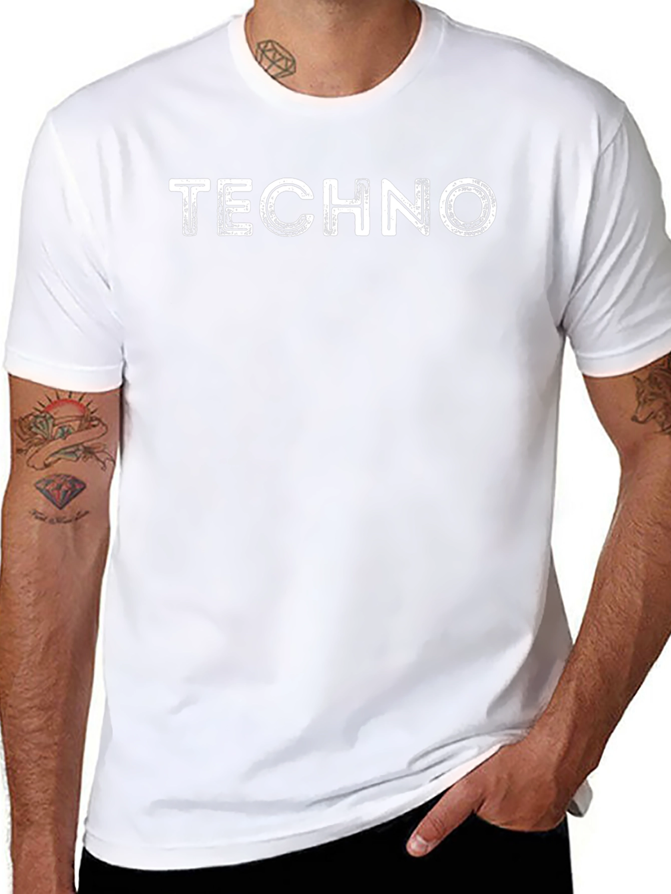 Techno Distressed Graphic Print Black T-Shirt