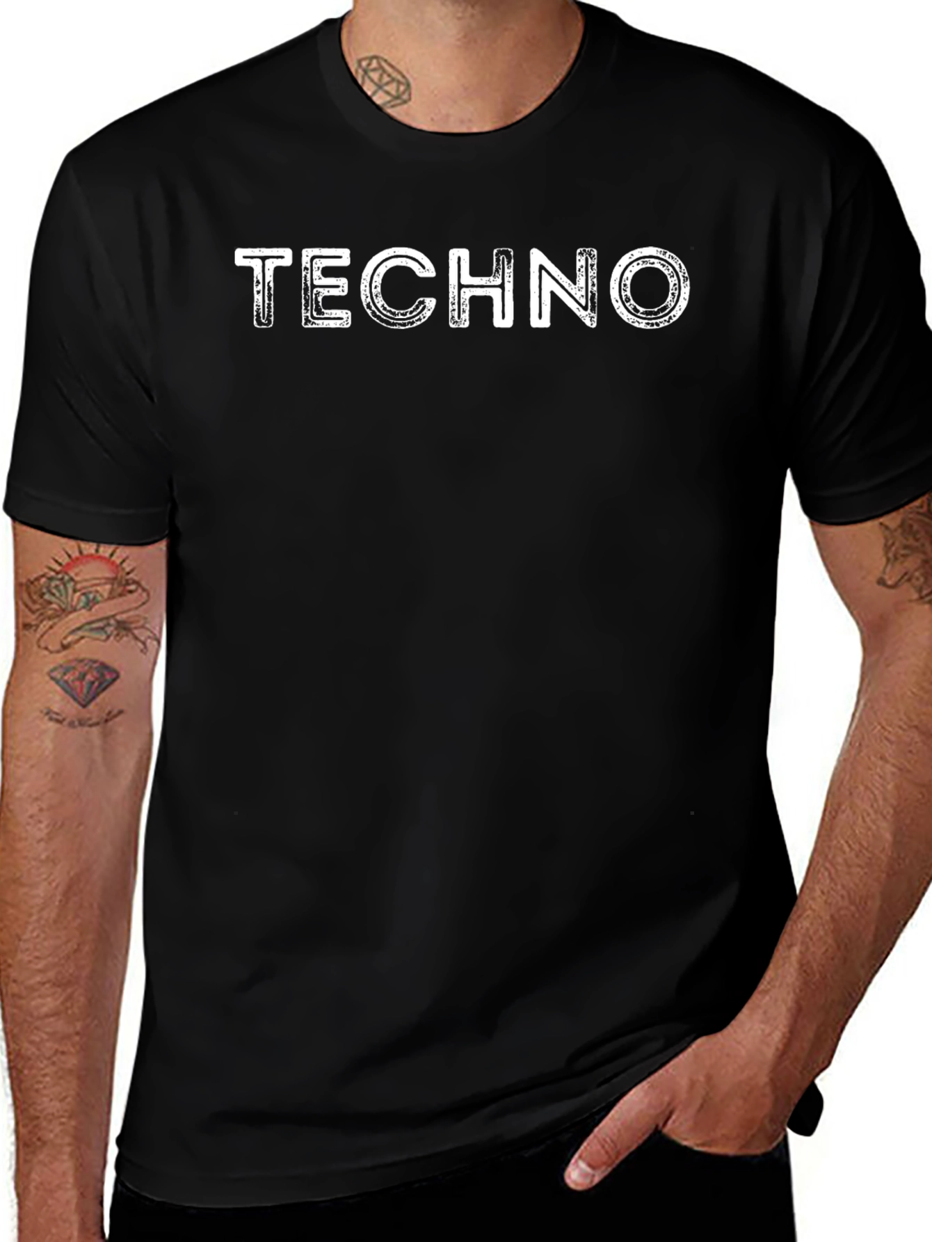 Techno Distressed Graphic Print Black T-Shirt