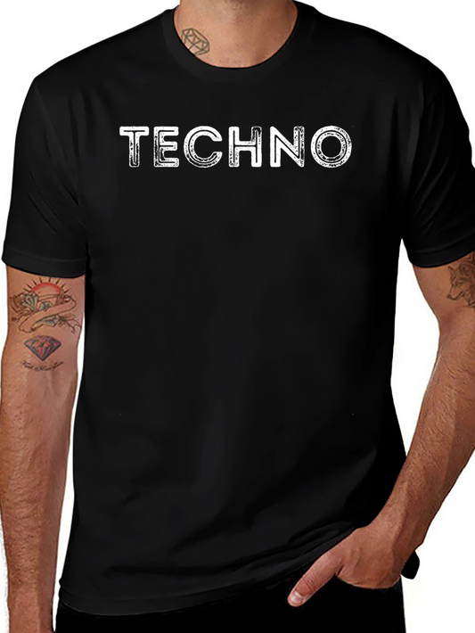 Techno Distressed Graphic Print Black T-Shirt