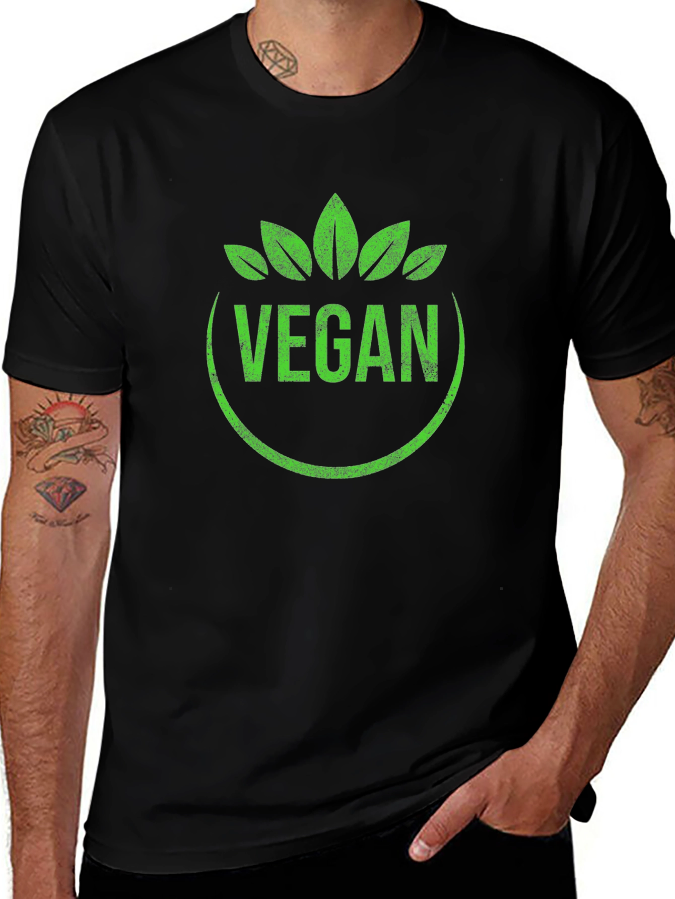 Vegan T-Shirt Green Leaf Circle Graphic Tee