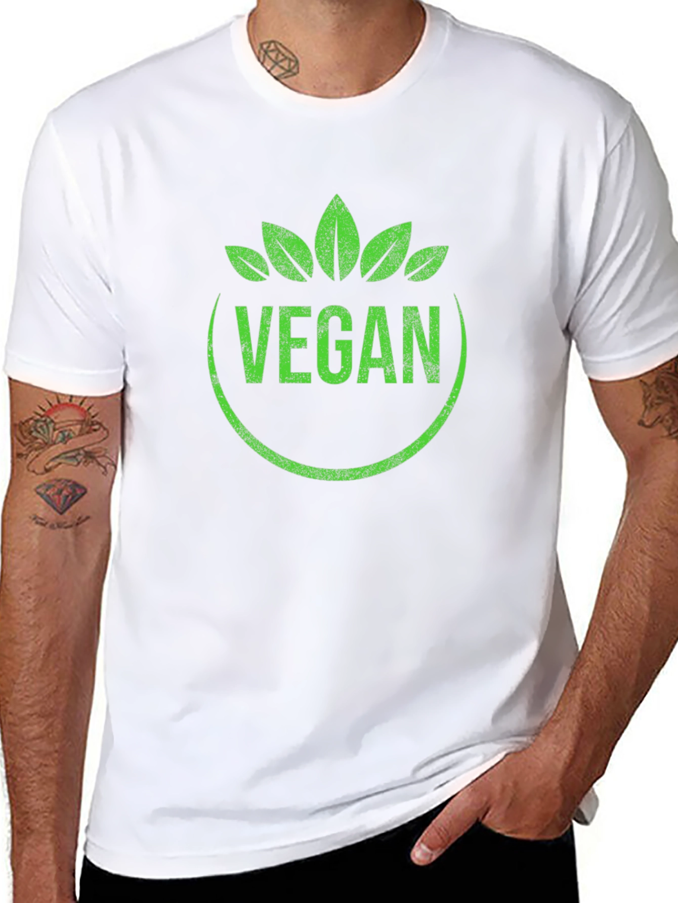 Vegan T-Shirt Green Leaf Circle Graphic Tee