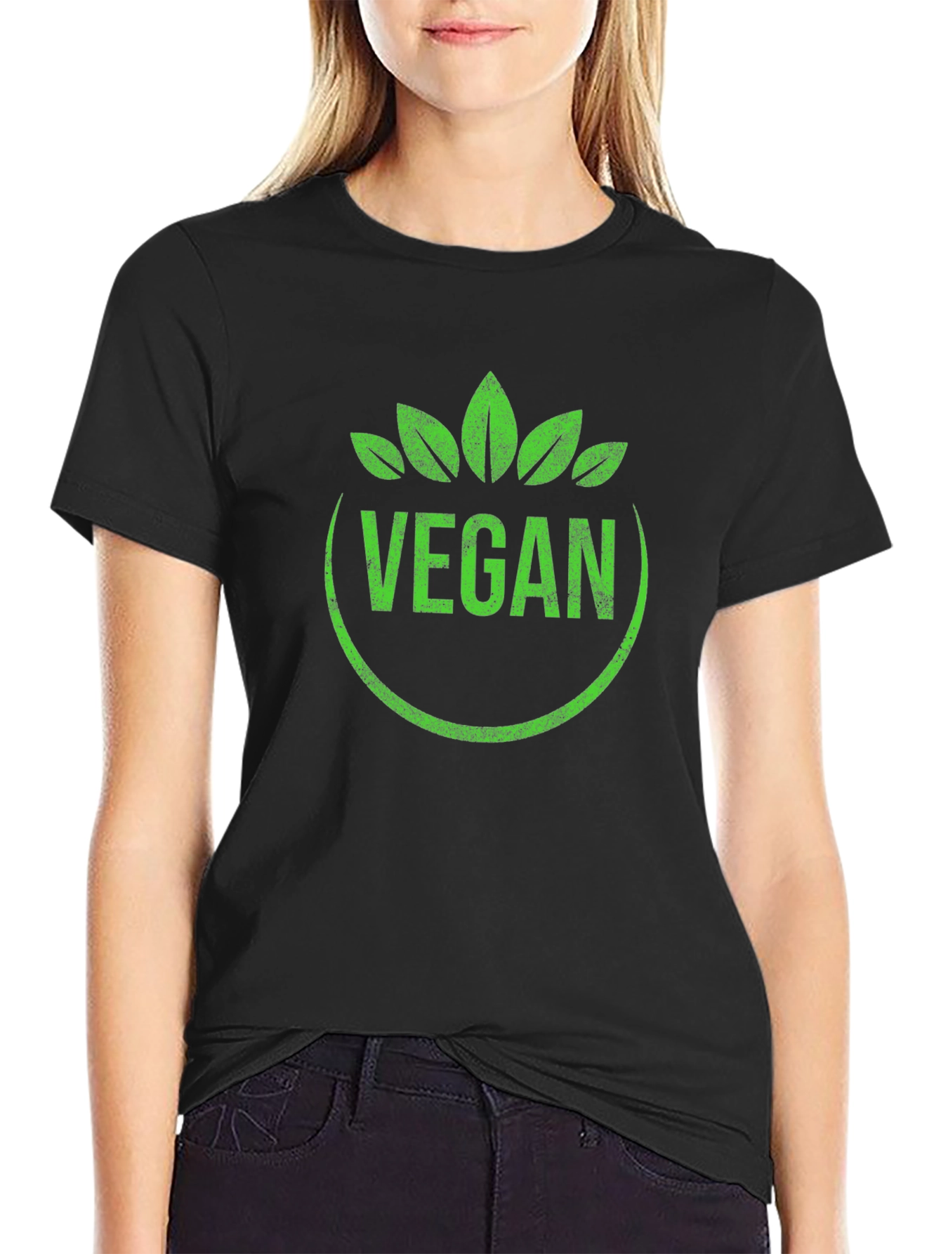 Vegan T-Shirt Green Leaf Circle Graphic Tee