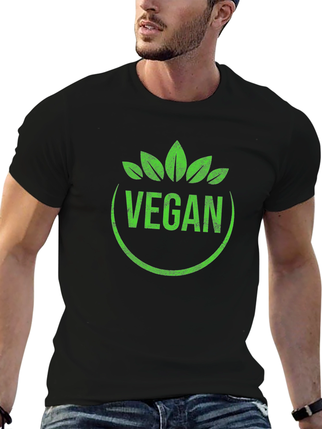 Vegan T-Shirt Green Leaf Circle Graphic Tee