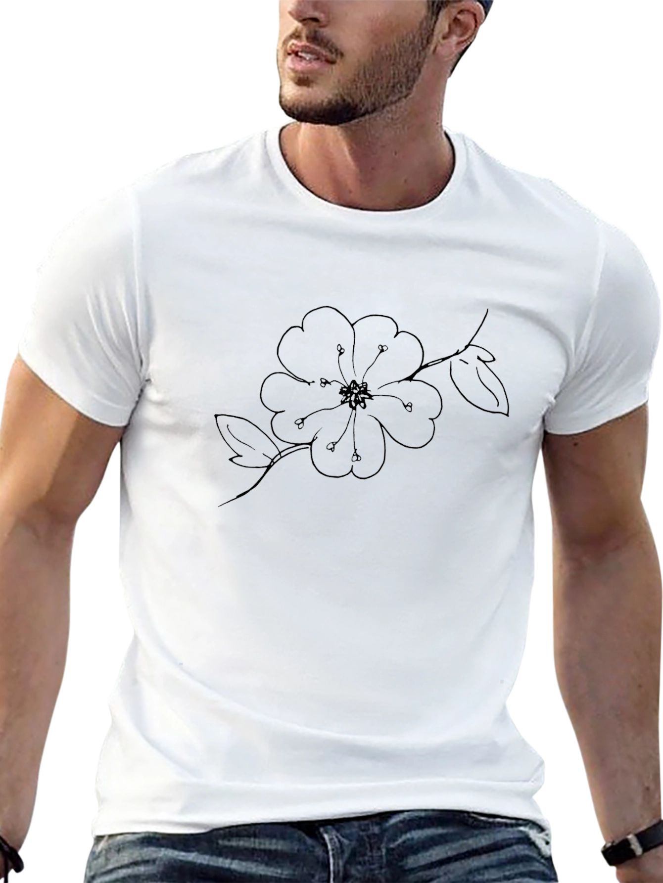 Black Floral Line Art Graphic Tee